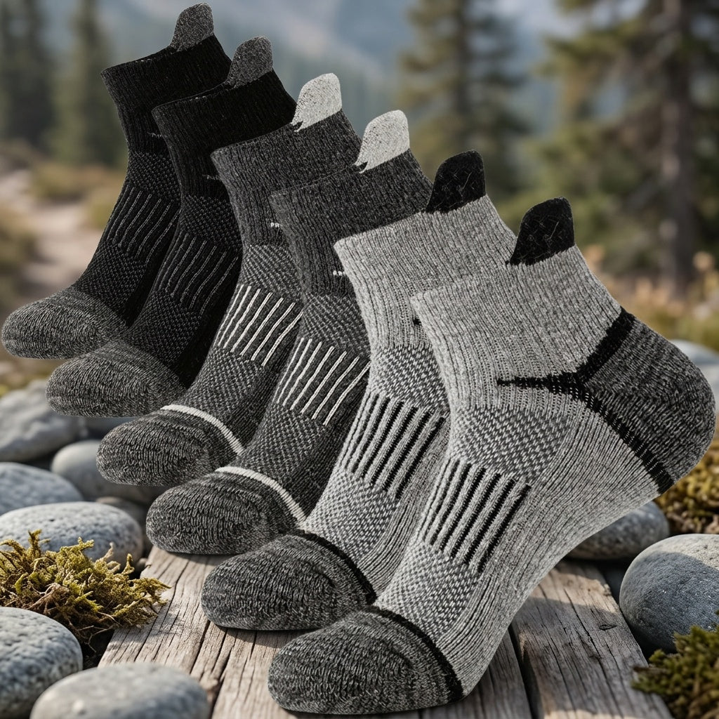Merino Wool Hiking Ankle Socks 6 Pairs – Low Cut Thick Cushion Sweat-Absorbing Breathable for Running Work Outdoor Men Women M/L