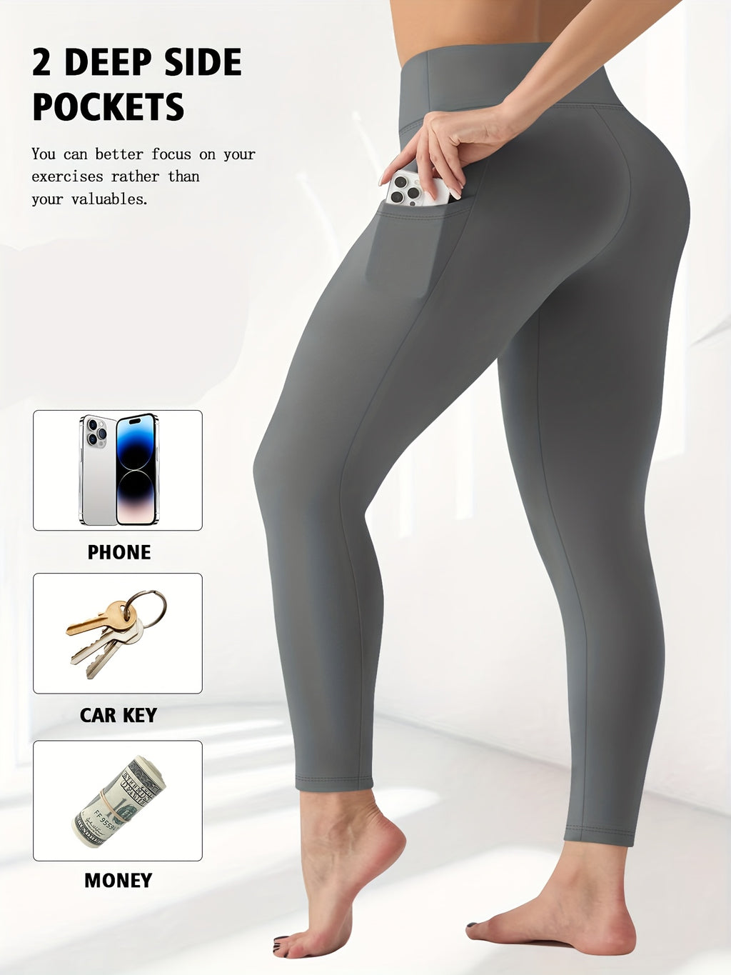 Women's Plus Size Yoga Pants with Pockets – Warm Thermal Leggings, High Elasticity, Tight-Fit Sports Base Layer for Fall & Winter, 1XL-5XL