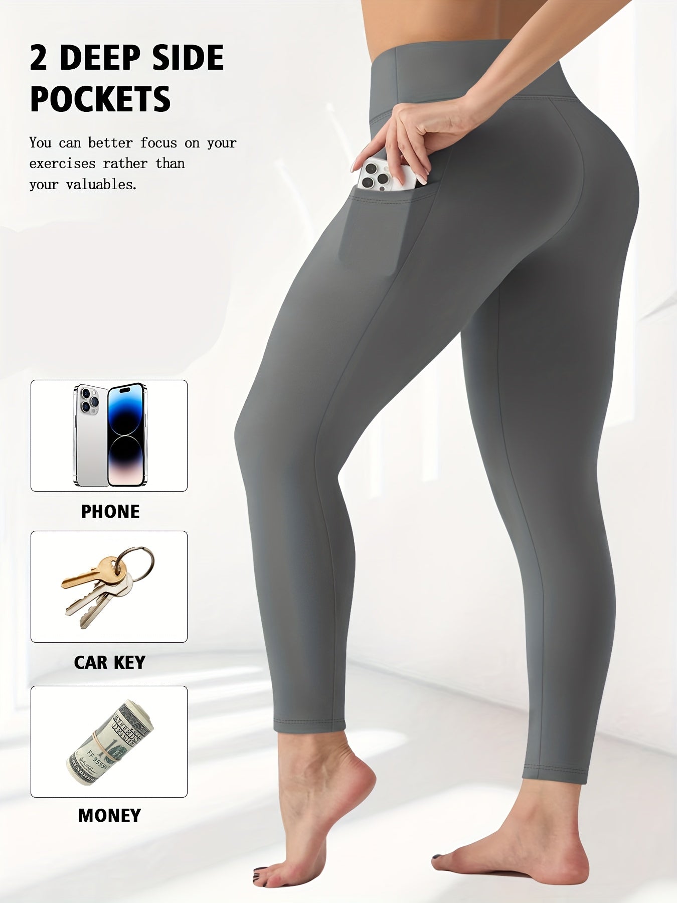 Women's Plus Size Yoga Pants with Pockets – Warm Thermal Leggings, High Elasticity, Tight-Fit Sports Base Layer for Fall & Winter, 1XL-5XL