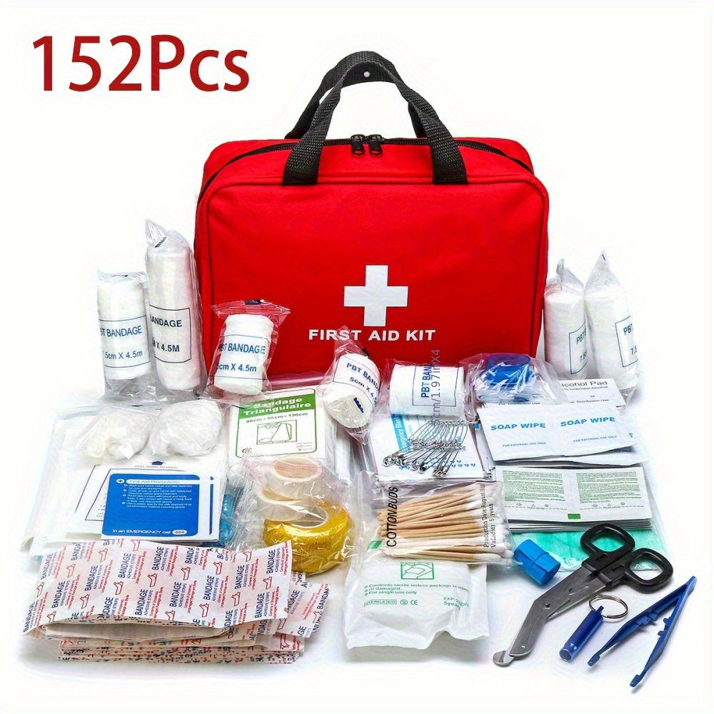 152 Piece First Aid Kit Survival Emergency Kit Camping Hiking Outdoor Portable Reusable with Scissors Pliers Bandages Gauze Tape
