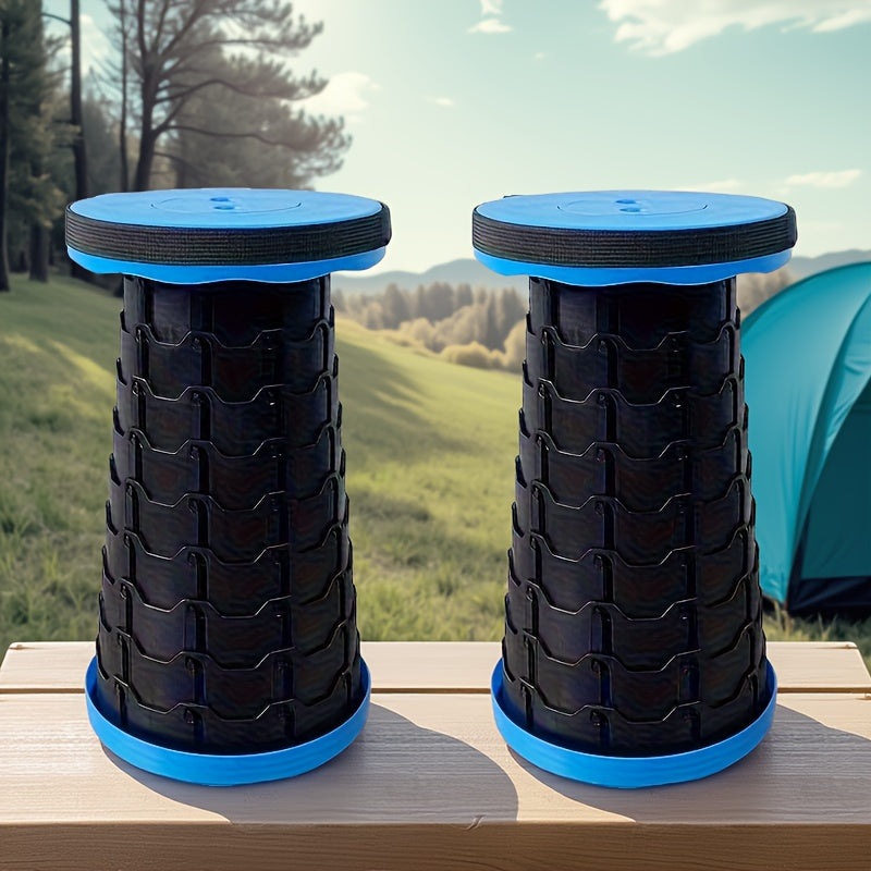 Collapsible Folding Stool 2 Pack 400lbs Capacity – Portable Telescopic Camping Stool ABS Plastic Compact Storage for Travel Camping Hiking Fishing Backyard BBQ (Black, Blue, Red+Blue)