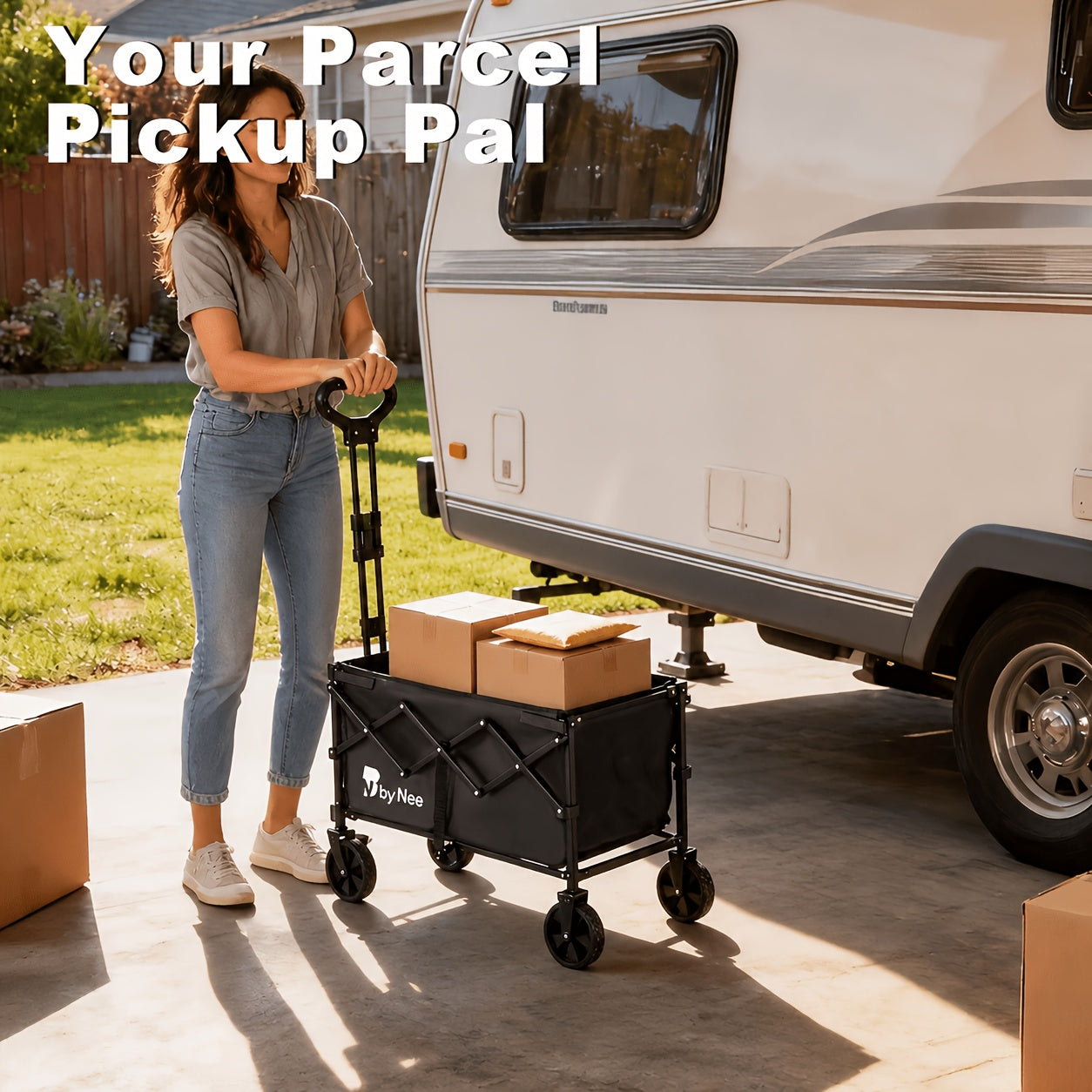 Collapsible Folding Wagon Cart Heavy Duty 450-650LBS – All Terrain Foldable Utility Wagon for Camping Beach Gardening Grocery Shopping Fishing, Large Capacity, Black