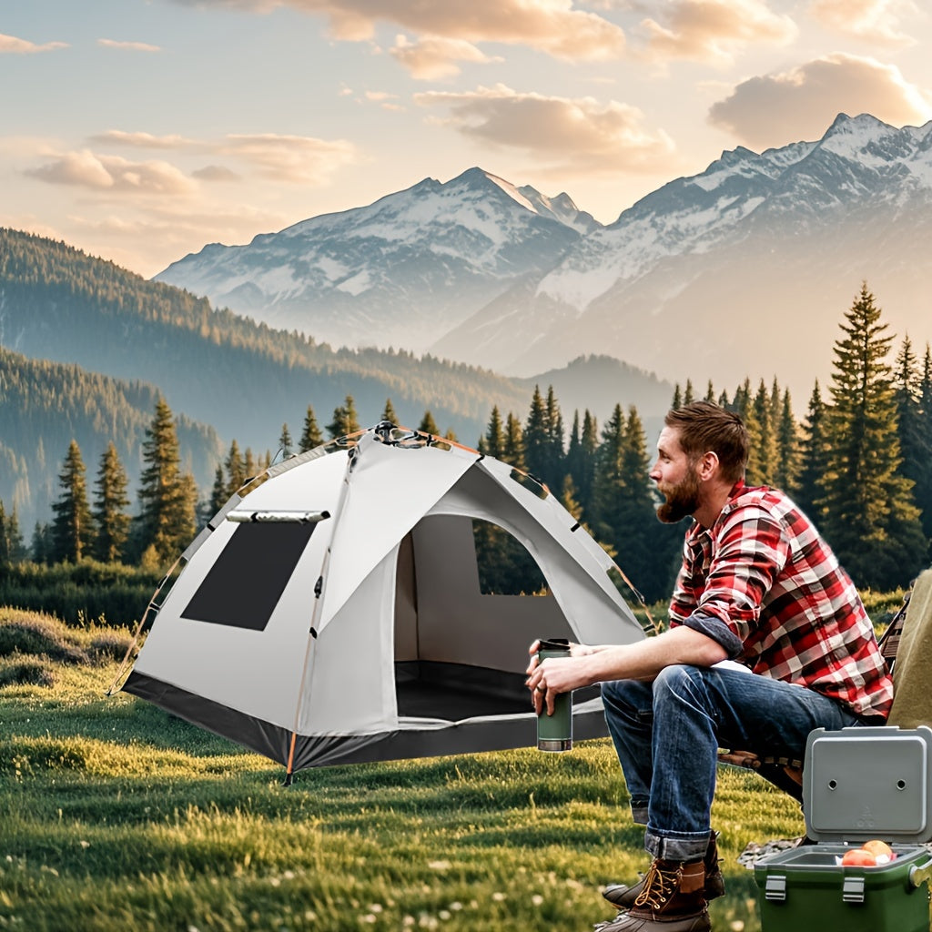 Automatic Pop-Up Camping Tent for 2-4 People – Foldable Portable Outdoor Shelter, Windproof & Sunproof with Two Doors, No Windows or Two Windows Options