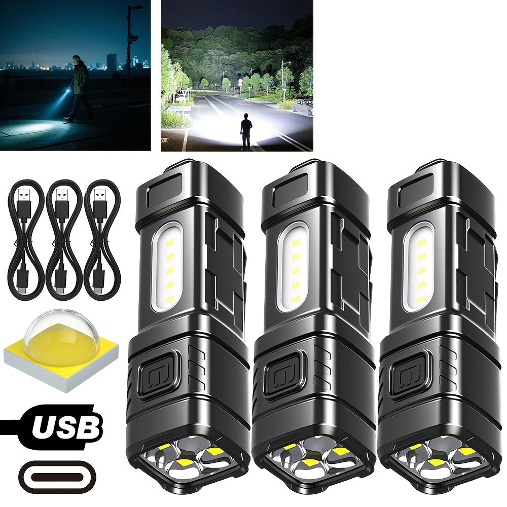 Mini LED Flashlight 3-Pack & 6-Pack Ultra Bright 2000 Lumens – USB-C Rechargeable Handheld Flashlight with COB Light, Back Clip, 4 Modes, 300M Beam for Camping Hiking Hunting Fishing Survival