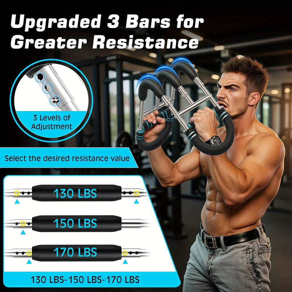 Arm Training Spring Exercise Bar 3-Speed Adjustable Resistance – Forearm Triceps Chest Exerciser Detachable Portable Home Gym Fitness Equipment – Upper Body Strength Trainer for Men & Women