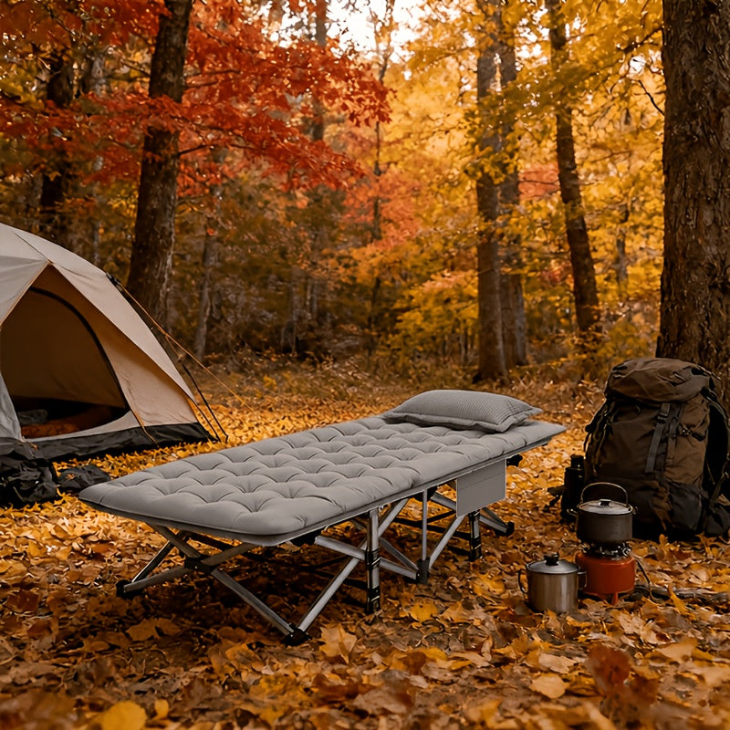 Folding Camping Cot with Mattress Heavy Duty 500/600/700 LBS – Portable Sleeping Bed for Adults, Tent Camping, Outdoor Use, Includes Carrying Bag, Black/Grey