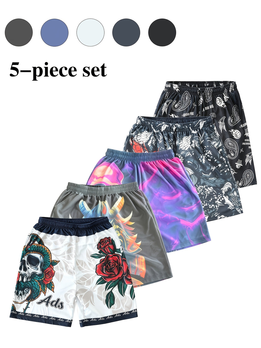 Men's Quick Dry Mesh Shorts 5 Pack Casual Athletic Drawstring Elastic Waistband Micro Stretch Workout Running Gym Shorts S-XXXL Multi Color
