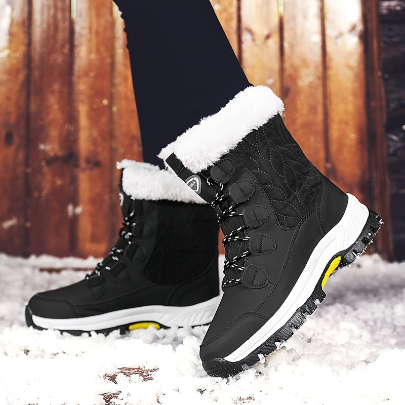 Women's High Top Snow Boots – Non-Slip Warm Fleece-Lined Winter Boots, Rubber Sole, Lace-Up, Outdoor Travel, US 5.5-10, Black White Hot Pink