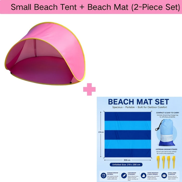 Pop-Up Beach Tent with UV Sun Protection – Portable Quick Setup Sun Shade Shelter for Beach Camping Hiking Travel Family Outings Optional Beach Mat Bundle Blue Pink