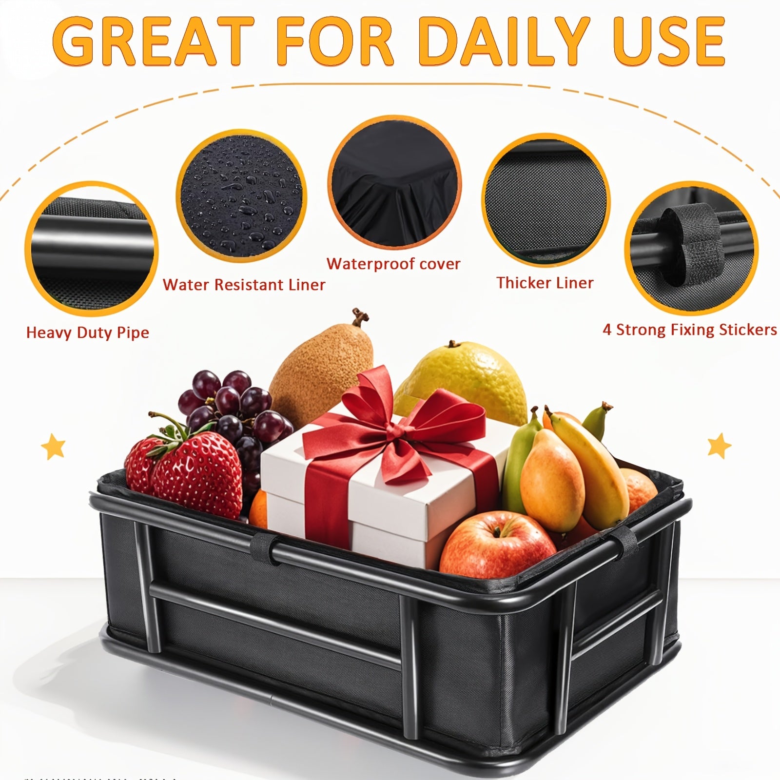 Rear Bike Basket Heavy Duty Iron Large Removable Folding, Bicycle Rear Mount Basket for Most Bikes & Ebikes, Black Frame Cargo Basket for Groceries Vegetables Pets, Commuter Cycling Accessory