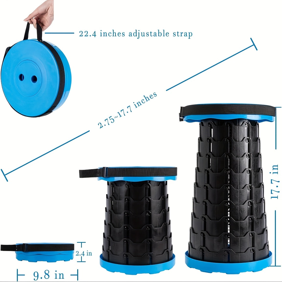 Portable Folding Telescopic Stool 400 Lbs Capacity – Lightweight Foldable Seat for Outdoor Camping Fishing Hiking Indoor Kitchen Use