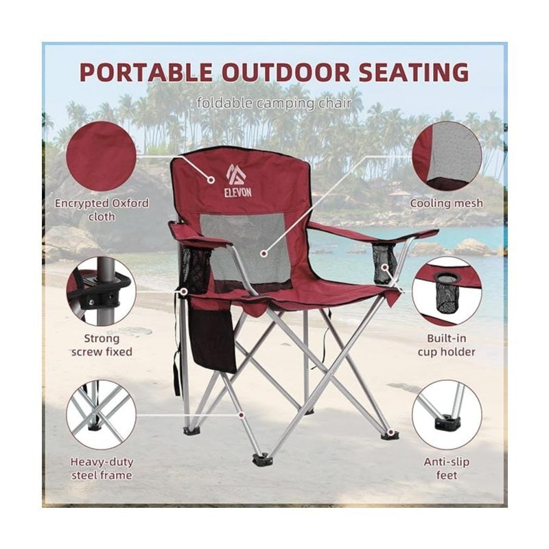 Folding Camping Chair with Canopy Sunshade Portable Beach Chair – 225 lbs Support Wide Seat Cup Holder Carrying Bag for Outdoor Lawn