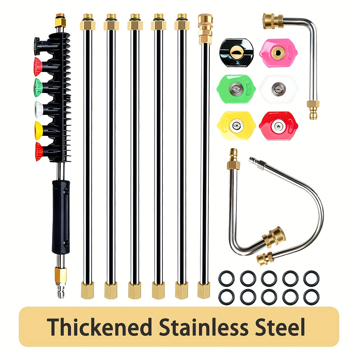 Pressure Washer Extension Wand 120 Inch - 7 or 10pc Stainless Steel Lance Set with U-Shaped & 30°/90° Bends, 1/4" Quick Connect, 4000 PSI for Gutter, Driveway, Deck & Roof Cleaning