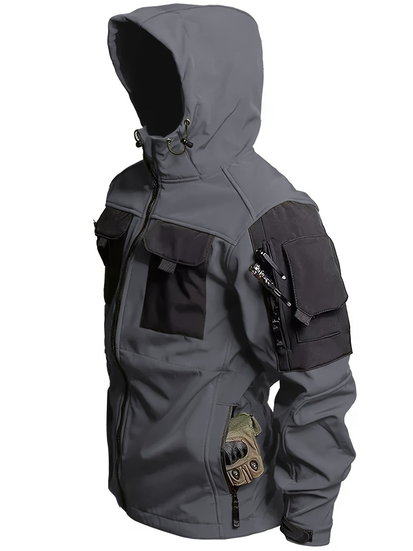 Men's Tactical Jacket Windproof Ripstop Hooded Shell Jacket with Multiple Utility Pockets for Camping Survival Hiking Outdoor Training Sizes S-XXXL Black Green Grey