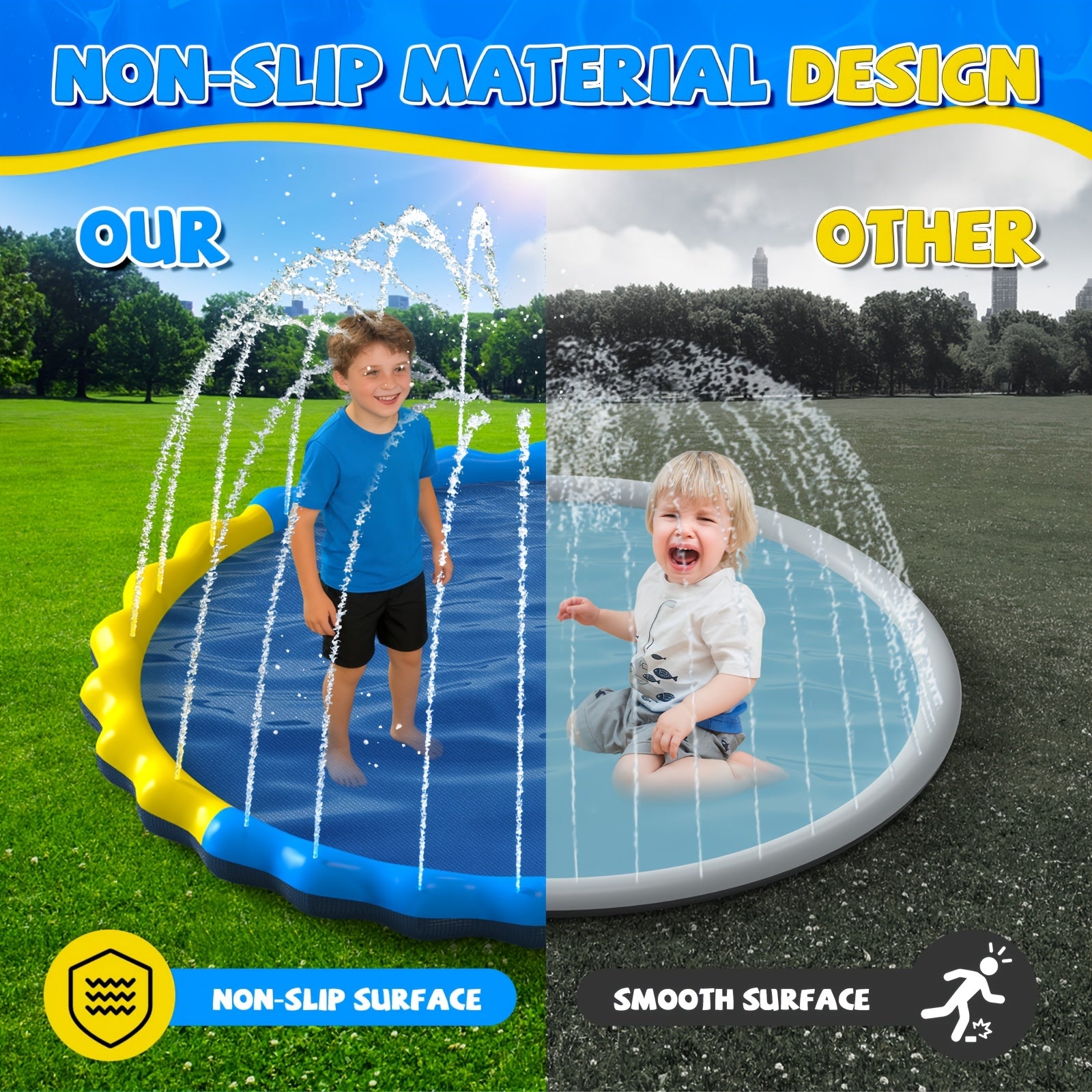 Kids Splash Pad Sprinkler & Play Mat - Extra Large Thicker Inflatable Wading Pool, Outdoor Summer Water Toy for Children Ages 3+, 66" to 90" Sizes
