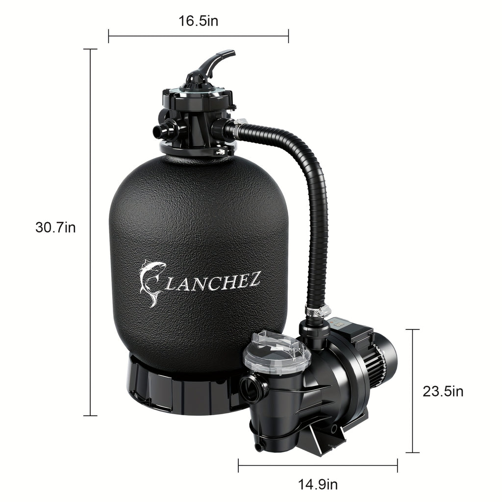Sand Filter Pump for Above Ground Pool with Timer – 1HP 2400-4500GPH Flow, 6-Way Valve, Fits 13000-20000 Gallon Pools, 12in 13in 16in Models, Enhanced Circulation System