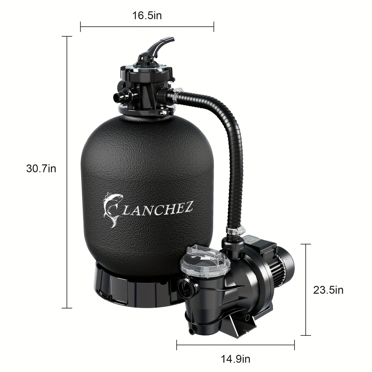 Sand Filter Pump for Above Ground Pool with Timer – 1HP 2400-4500GPH Flow, 6-Way Valve, Fits 13000-20000 Gallon Pools, 12in 13in 16in Models, Enhanced Circulation System