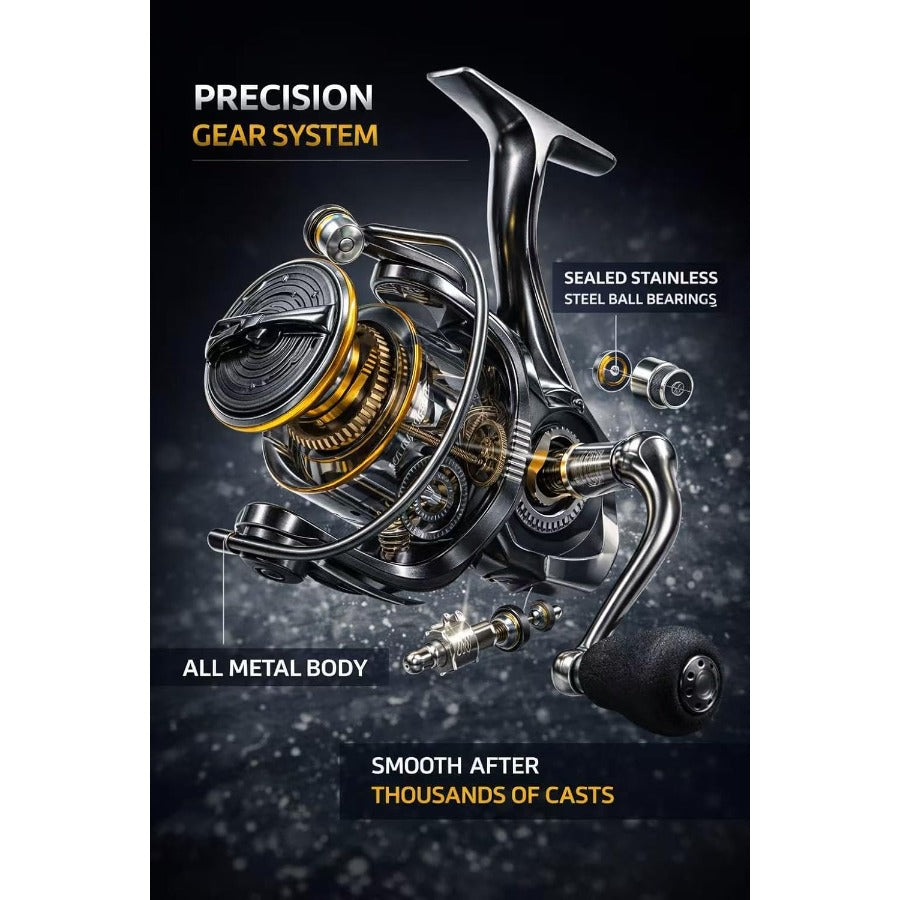 Spinning Fishing Reel High Speed High Gear Ratio Smooth Powerful Drag System Freshwater Saltwater Spinning Reel for Bass Trout Carp Fishing Size 500 1000 3000