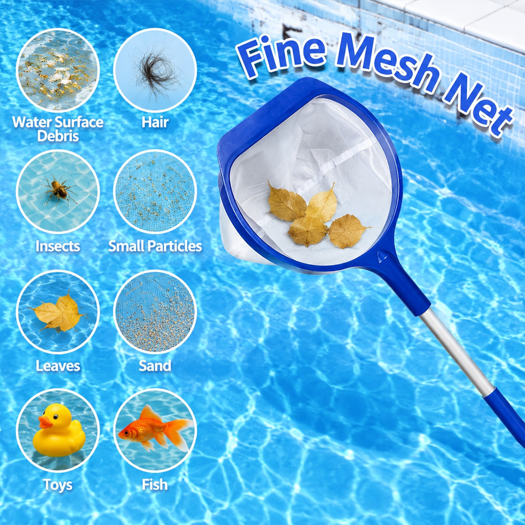 Pool Skimmer Net Fine Mesh 17 Inch Deep Bag Leaf Rake – Debris Removal for Swimming Pool Cleaning Leaves Algae Dirt Fits Standard Telescopic Pole Above Ground In-Ground