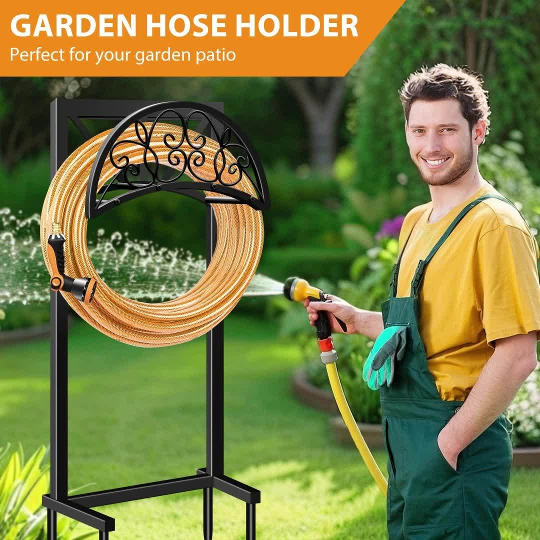Garden Hose Holder Freestanding – Heavy-Duty Metal Hose Rack with Ground Spikes, Rust-Resistant, Detachable Organizer for Outdoor Lawn, Patio & Garden Beds | Multiple Styles