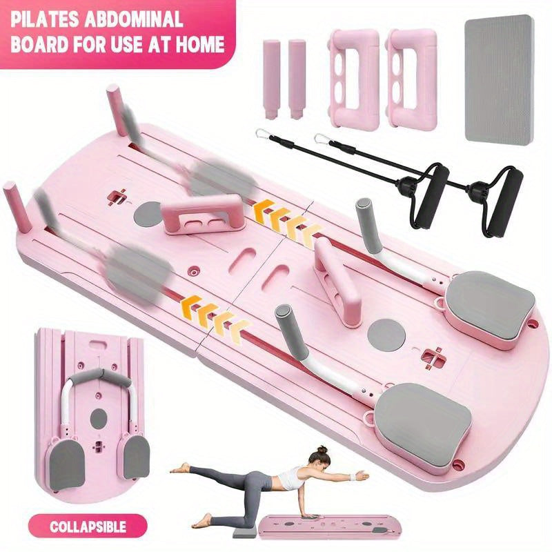 8-in-1 Foldable Pilates Board with Resistance Bands Home Gym Abdominal Workout Equipment Anti-Deformation PP Material Compact Storage Perfect Gift