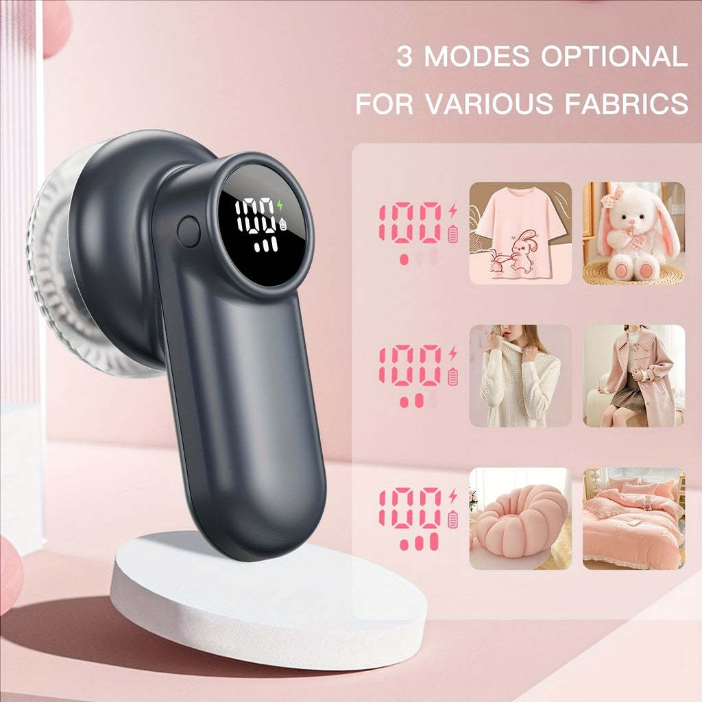 Rechargeable Electric Fabric Shaver & Lint Remover - 6-Blade Defuzzer, Digital Display, 3-Speed Control, Safety Lock for Clothes, Sweaters, Furniture & Sofa