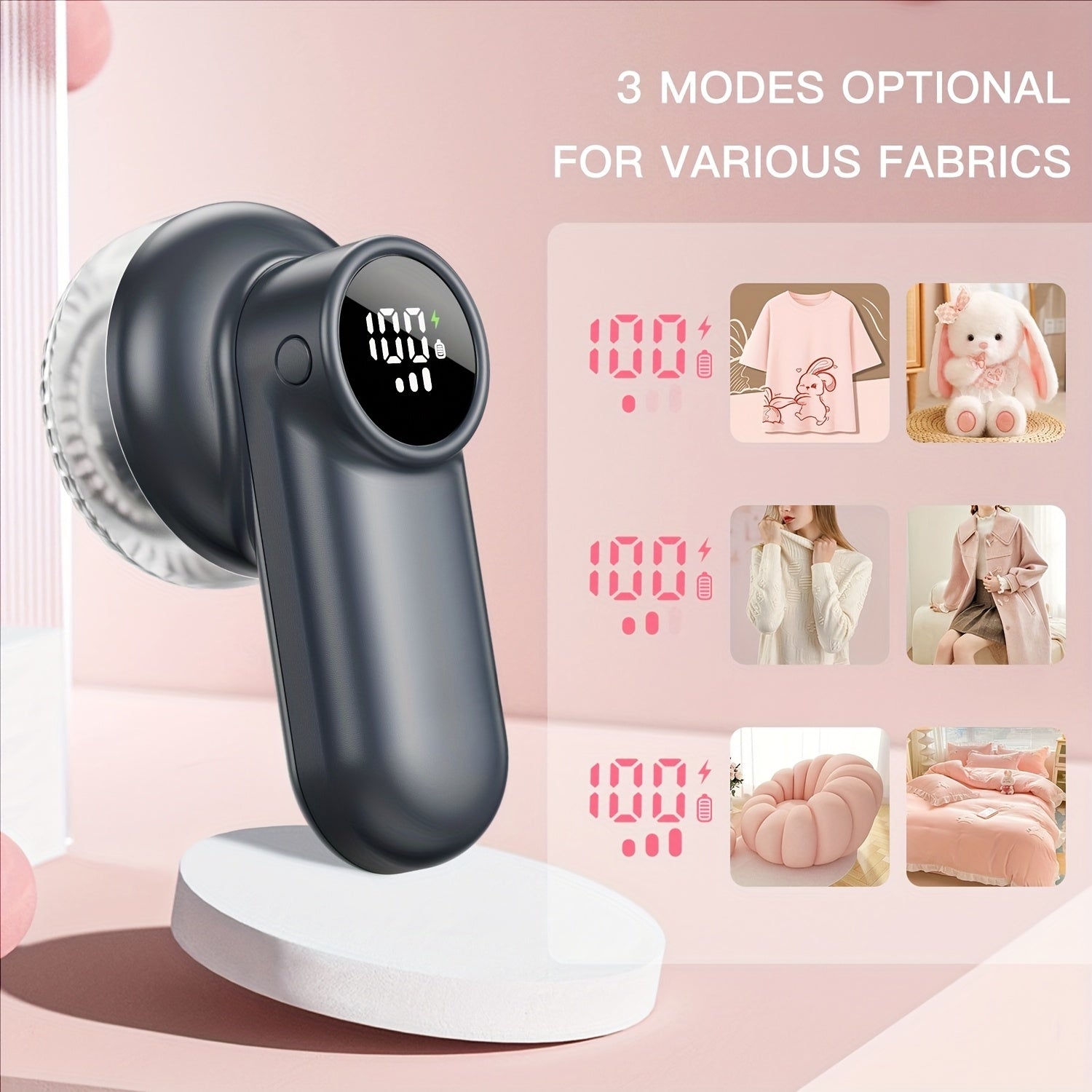 Rechargeable Electric Fabric Shaver & Lint Remover - 6-Blade Defuzzer, Digital Display, 3-Speed Control, Safety Lock for Clothes, Sweaters, Furniture & Sofa