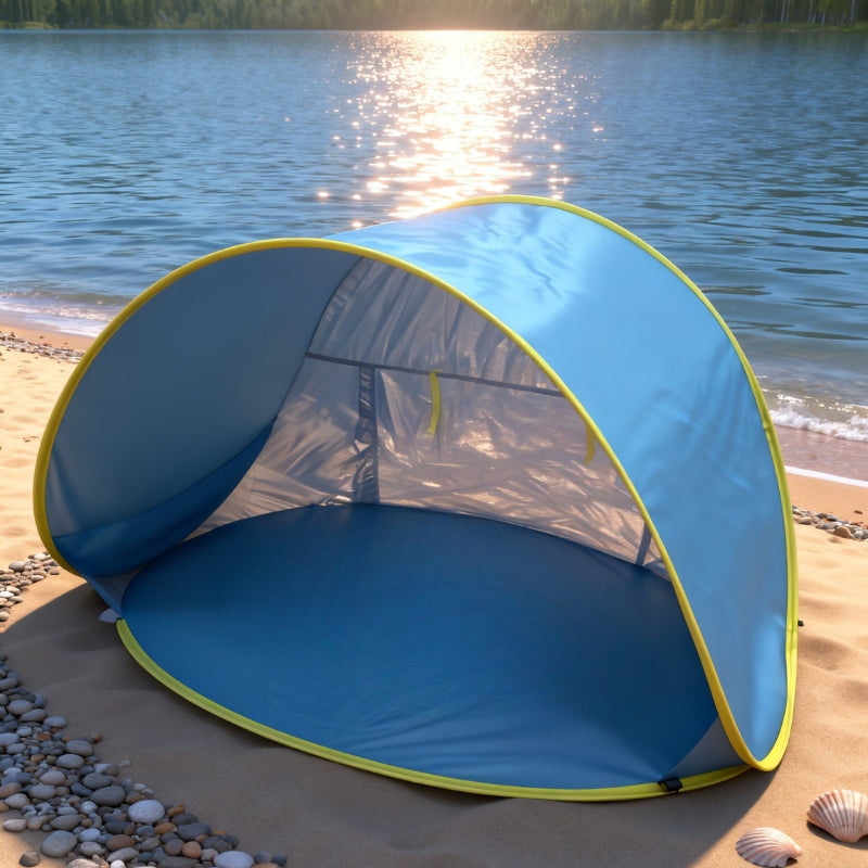 Pop-Up Beach Tent with UV Sun Protection – Portable Quick Setup Sun Shade Shelter for Beach Camping Hiking Travel Family Outings Optional Beach Mat Bundle Blue Pink