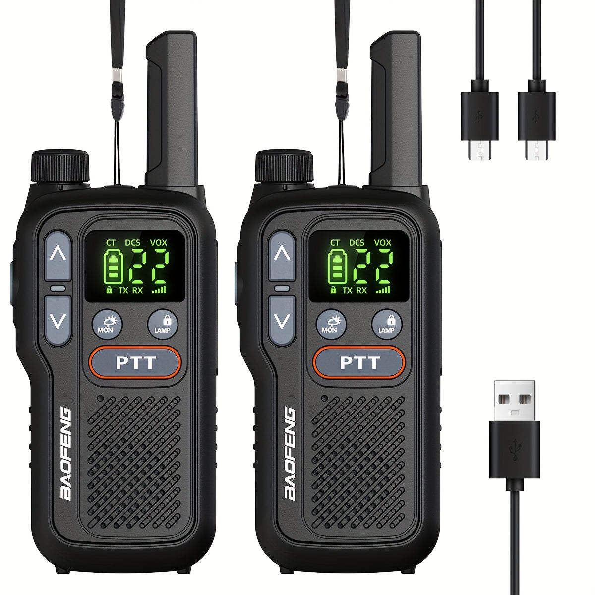 Long Range Walkie Talkies for Adults BF-T18 FRS Two Way Radio Rechargeable 1500mAh USB-C NOAA VOX LED Flashlight Hiking Camping