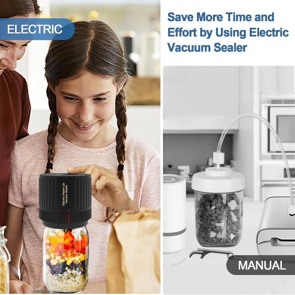 Electric Cordless Vacuum Sealer for Mason Jars Wide Mouth Standard Mouth Food Storage Fermentation Kit Black 1pc 2pcs