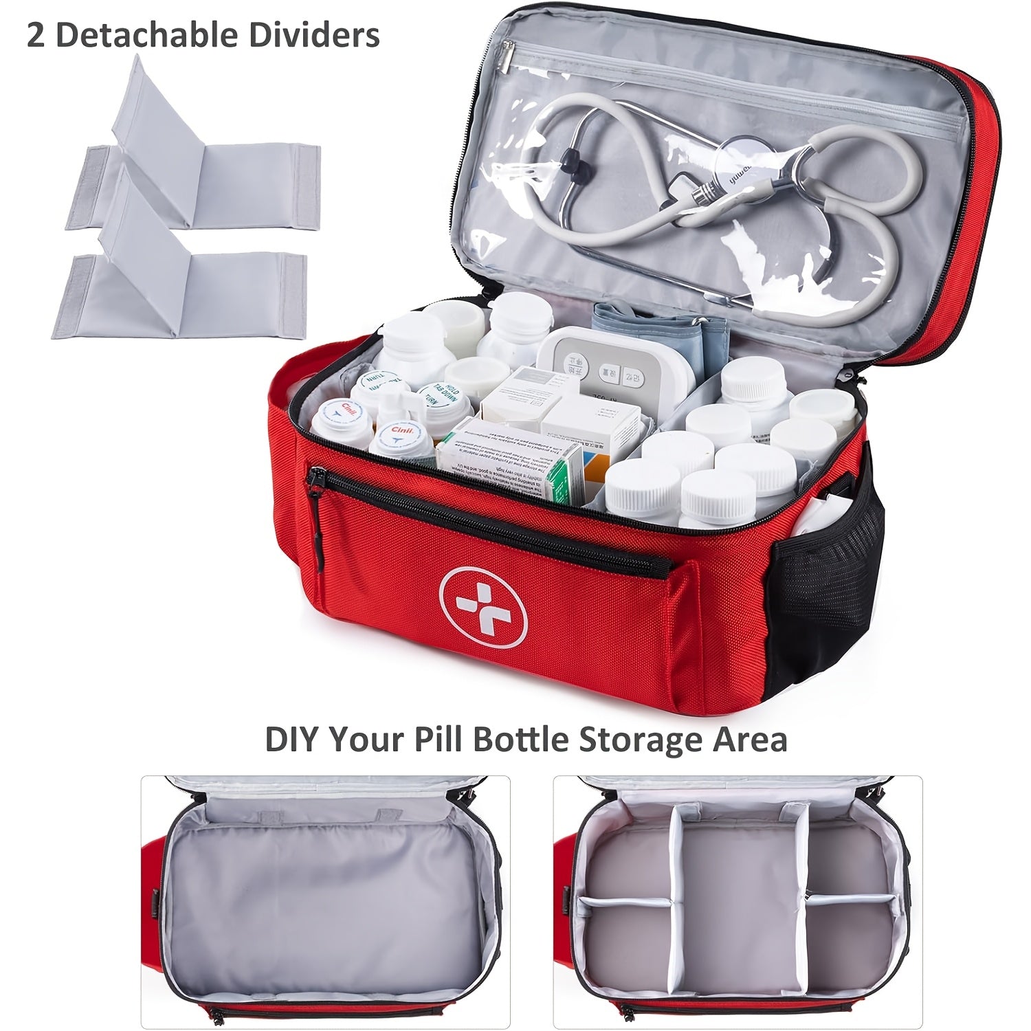 First Aid Kit Bag Medicine Storage Organizer Multi-Compartment – Empty Bag for Home Travel Camping Car Emergency Preparedness