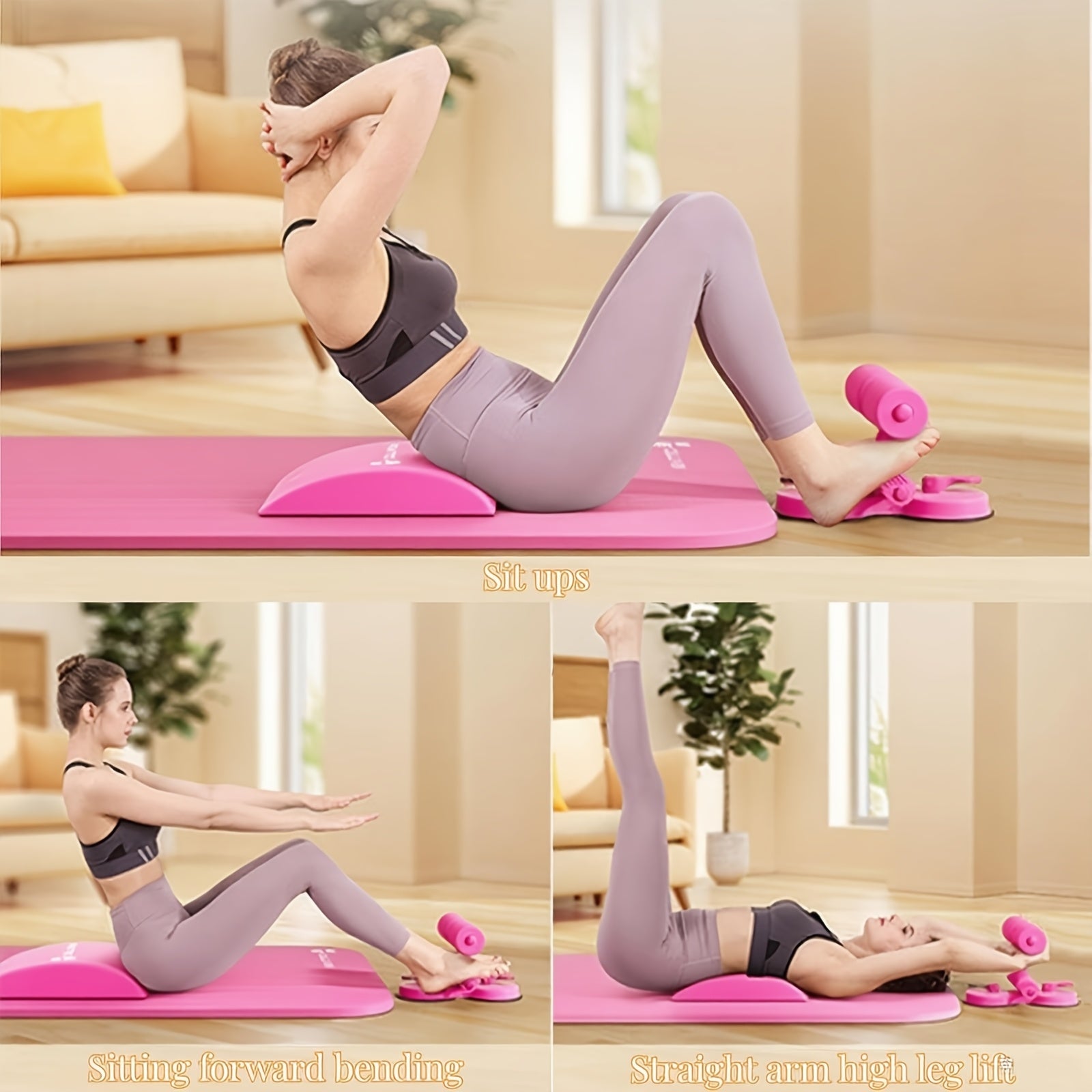 Sit Up Bar Portable Adjustable 3-Section with Dual Suction Cups & Resistance Bands - Lightweight Home Gym Ab Workout Equipment for Small Spaces, Core Strength Training