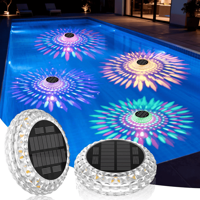 Solar Floating Pool Lights 2 Pack IP67 Waterproof, 7 Color Changing LED Underwater Light 2 Modes for Inground Above Ground Pool Hot Tub, Solar Powered Pool Decoration Night Light