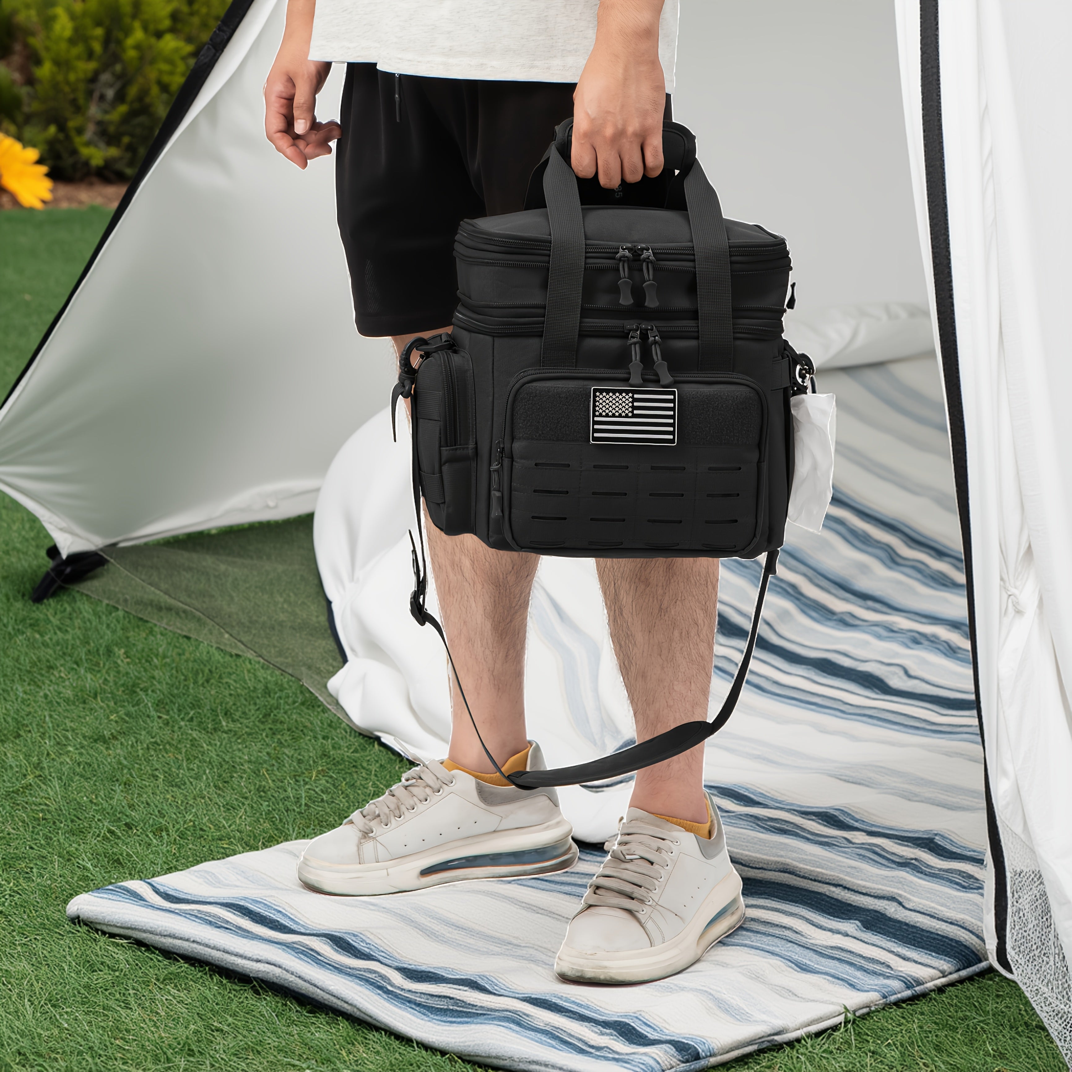 Tactical Cooler Bag Insulated Leakproof 24-Can – 4.76 Gal MOLLE Lunch Box for Men, Dual Compartment Expandable Thermal Tote, Camping Hunting Beach Work