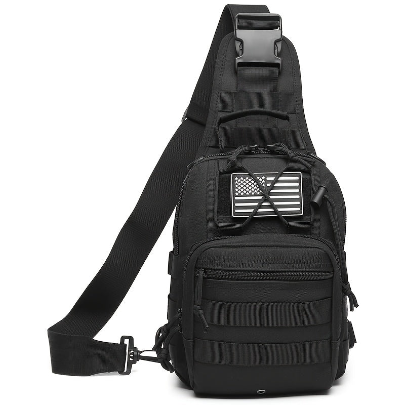 Tactical Sling Bag Outdoor Chest Pack Crossbody – Oxford Fabric Single Shoulder Backpack for Hiking Camping Travel Cycling EDC Hunting – Tan Green Black & American Flag Editions