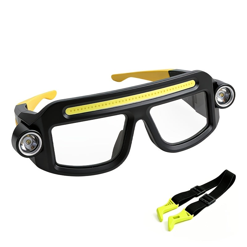 LED Headlamp Head Torch with Rotatable Beam Adjustable Brightness Strobe Mode for Night Running Cycling Fishing Camping Glasses Light Head Mounted Flashlight Yellow Blue