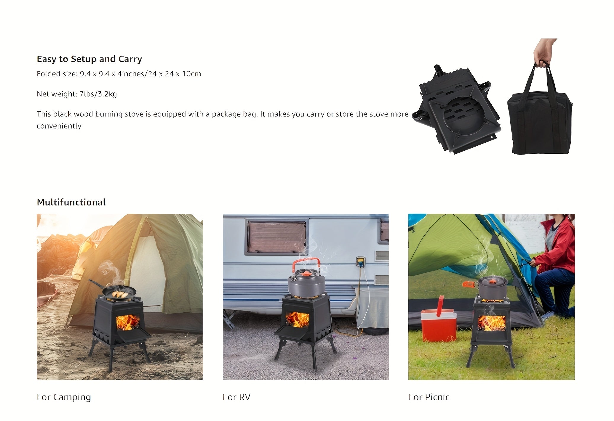 Portable Wood Burning Camp Stove – Heavy-Duty Iron Campfire Stove with Sturdy Legs & Air Vents for Hiking, Backpacking, BBQ, Picnic & Travel, No Electricity Needed