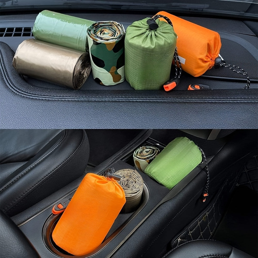 Emergency Sleeping Bag 4-Piece Survival Kit - 2 Mylar Thermal Sleeping Bags + 2 Whistles Lightweight Portable Shelter for Camping, Hiking, Backpacking & Emergency Preparedness