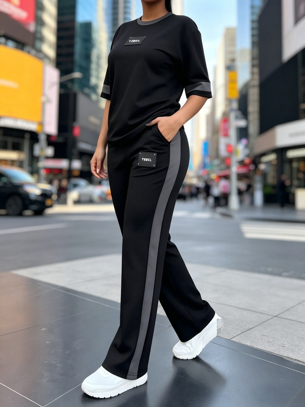 Women's Two-Piece Casual Set Long Sleeve Crew Neck Top Wide Leg Pants Stretchy Soft Loungewear Tracksuit Spring Summer Workout Commute Outfit S-XXL Multi-Color
