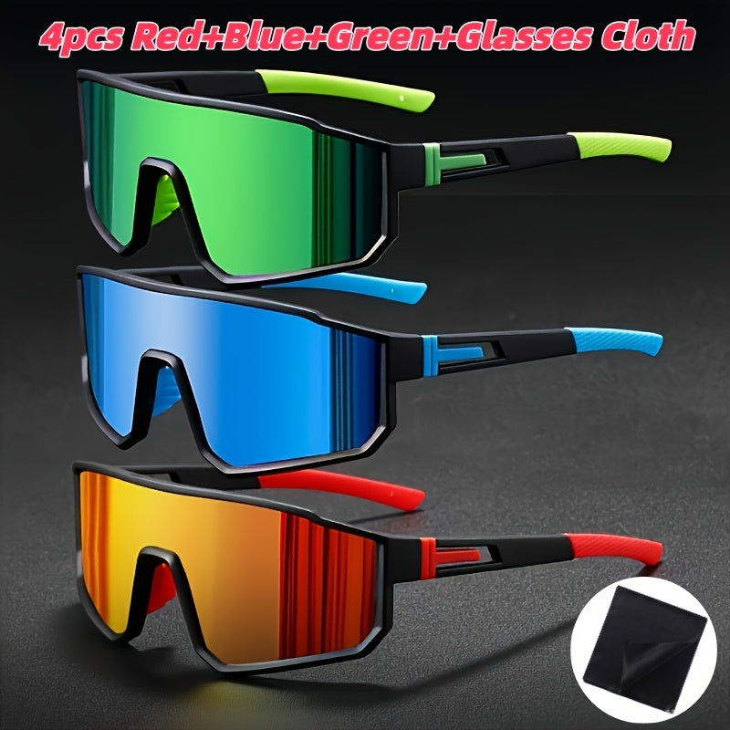 Mirrored Sports Sunglasses 3-4Pcs Set – PC Polycarbonate Lens Fashion Glasses for Men Women Casual Wear Festival Outdoor, Multiple Colors