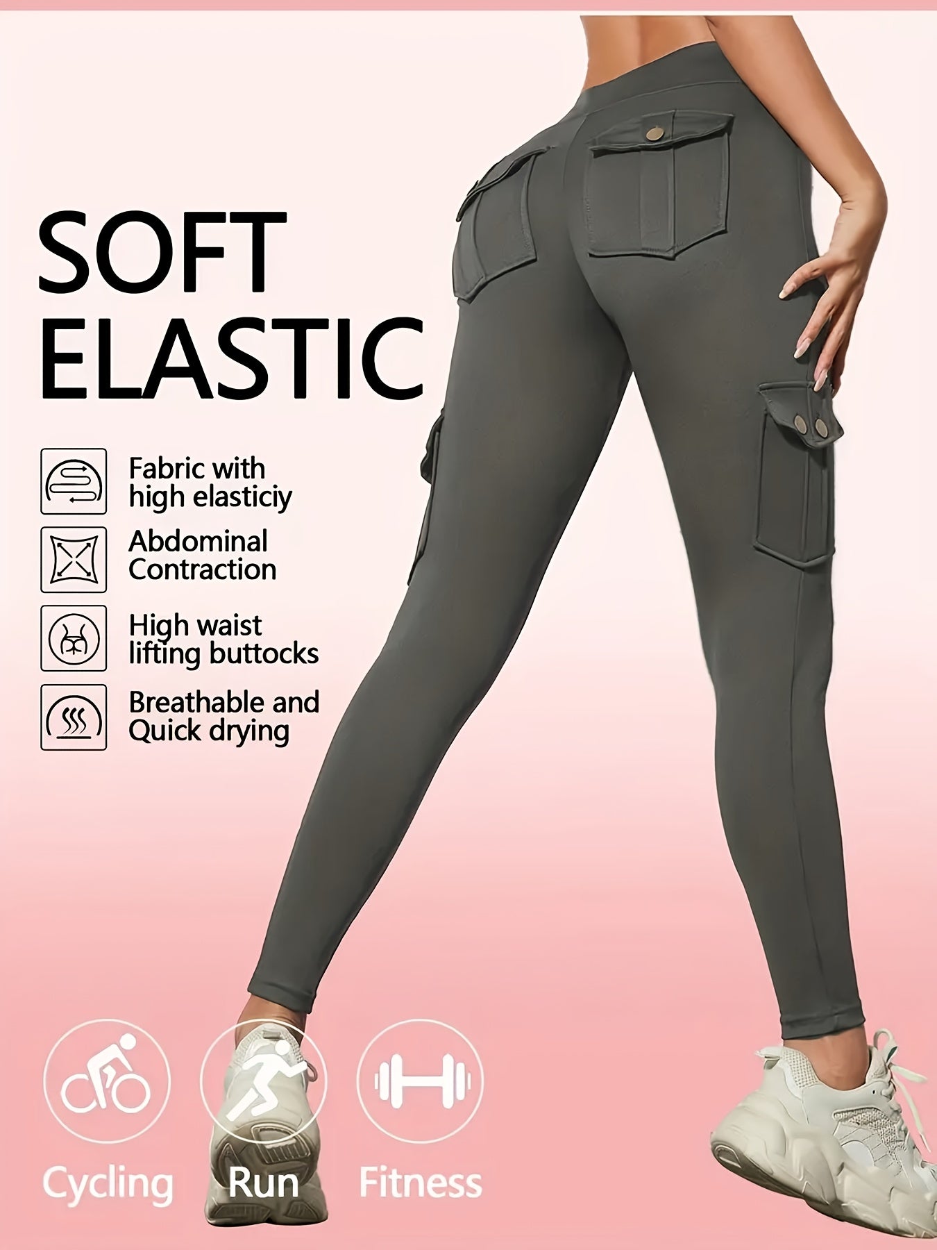 Women's Compression Leggings 3-Pack High Waisted with Flap Pockets Button Design All-Season Elastic Running Yoga Gym Sports Leggings Black Blue Gray Pink Red M-XXL