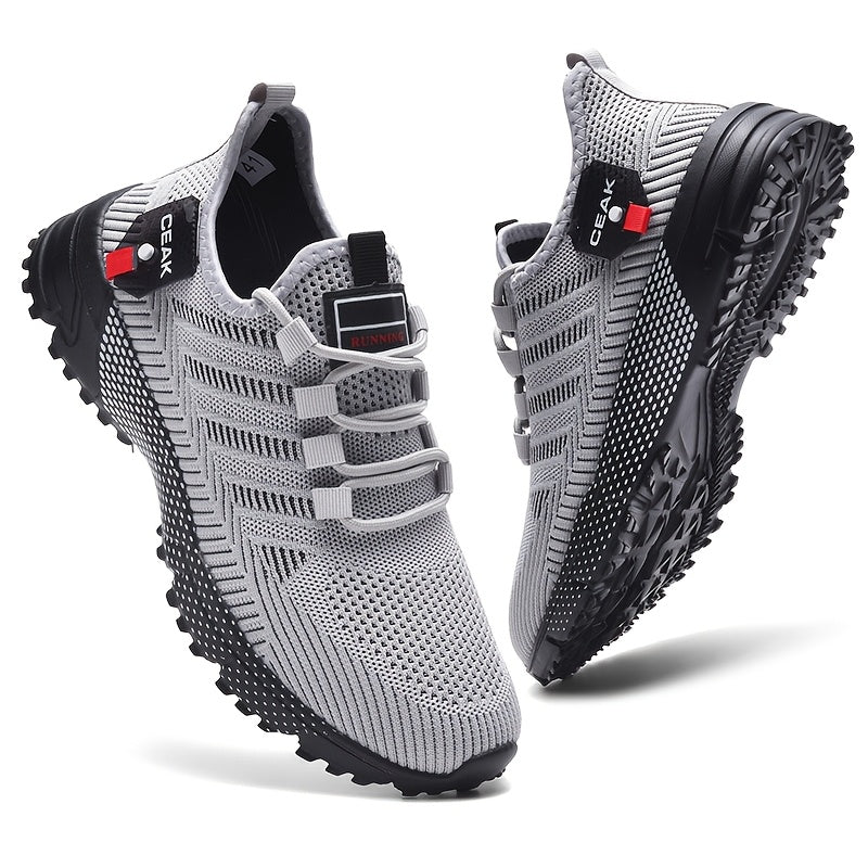 Men's Running Sneakers Breathable Mesh Non-Slip Low-Top Athletic Shoes – Lightweight Casual Sports Shoes for Gym Jogging Daily Wear, Black Grey Yellow, US 6.5-13.5