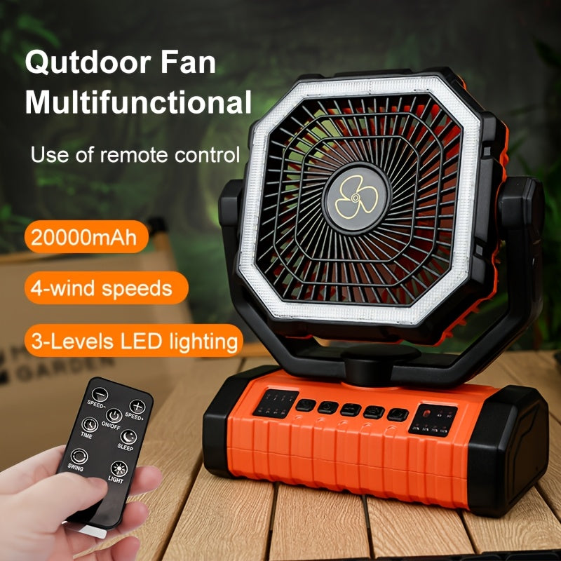 20000mAh Portable Camping Fan with LED Light USB Rechargeable – Battery Powered Tent Fan for Outdoor Hiking Fishing Travel