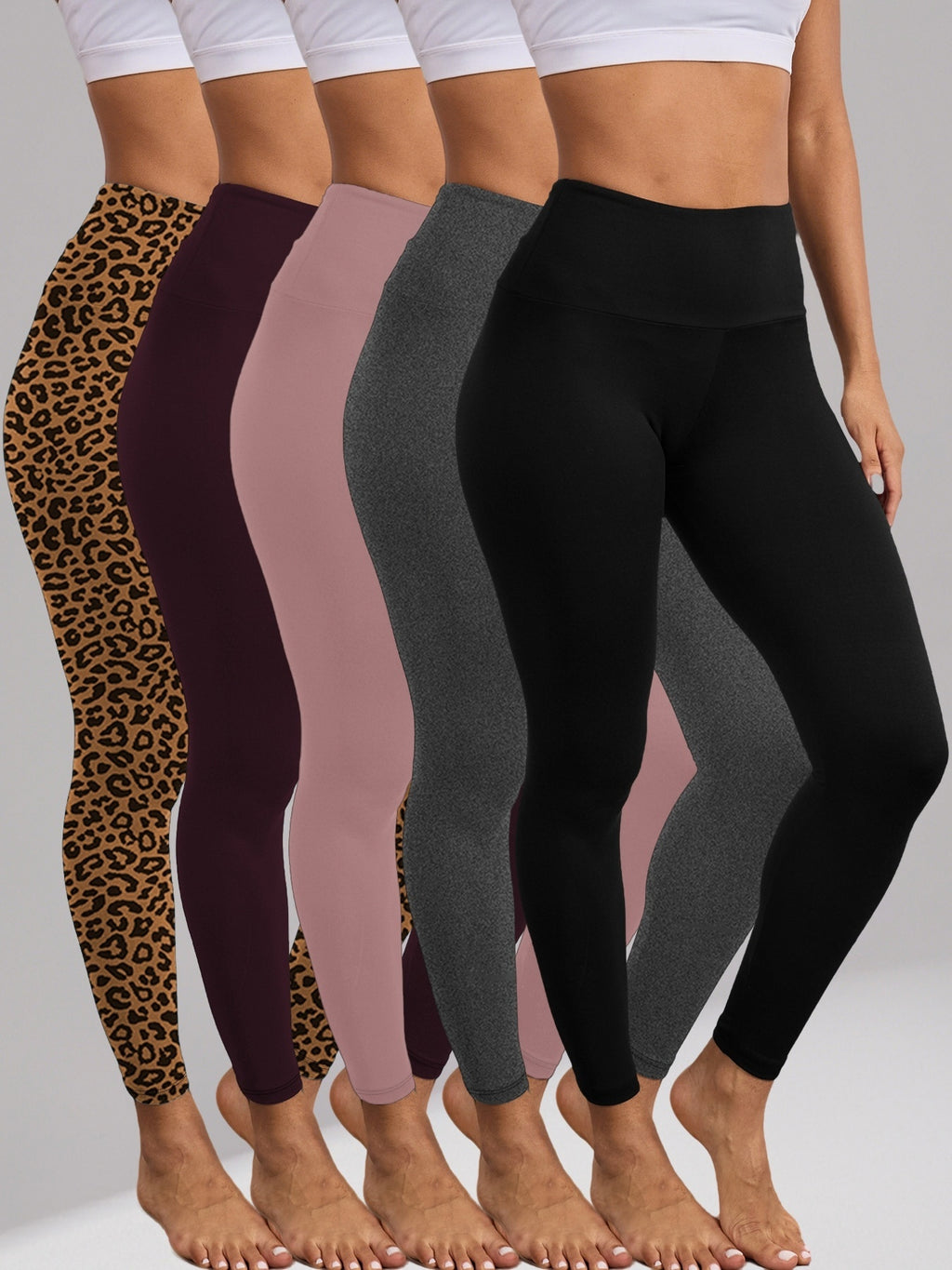 Women's High Waisted Tummy Control Leggings 5 Pack, Super Soft 4-Way Stretch Workout Yoga Running Pants, Full Length Non-Sheer Gym Leggings with Full Coverage All Season Comfort, Sizes S-XXL