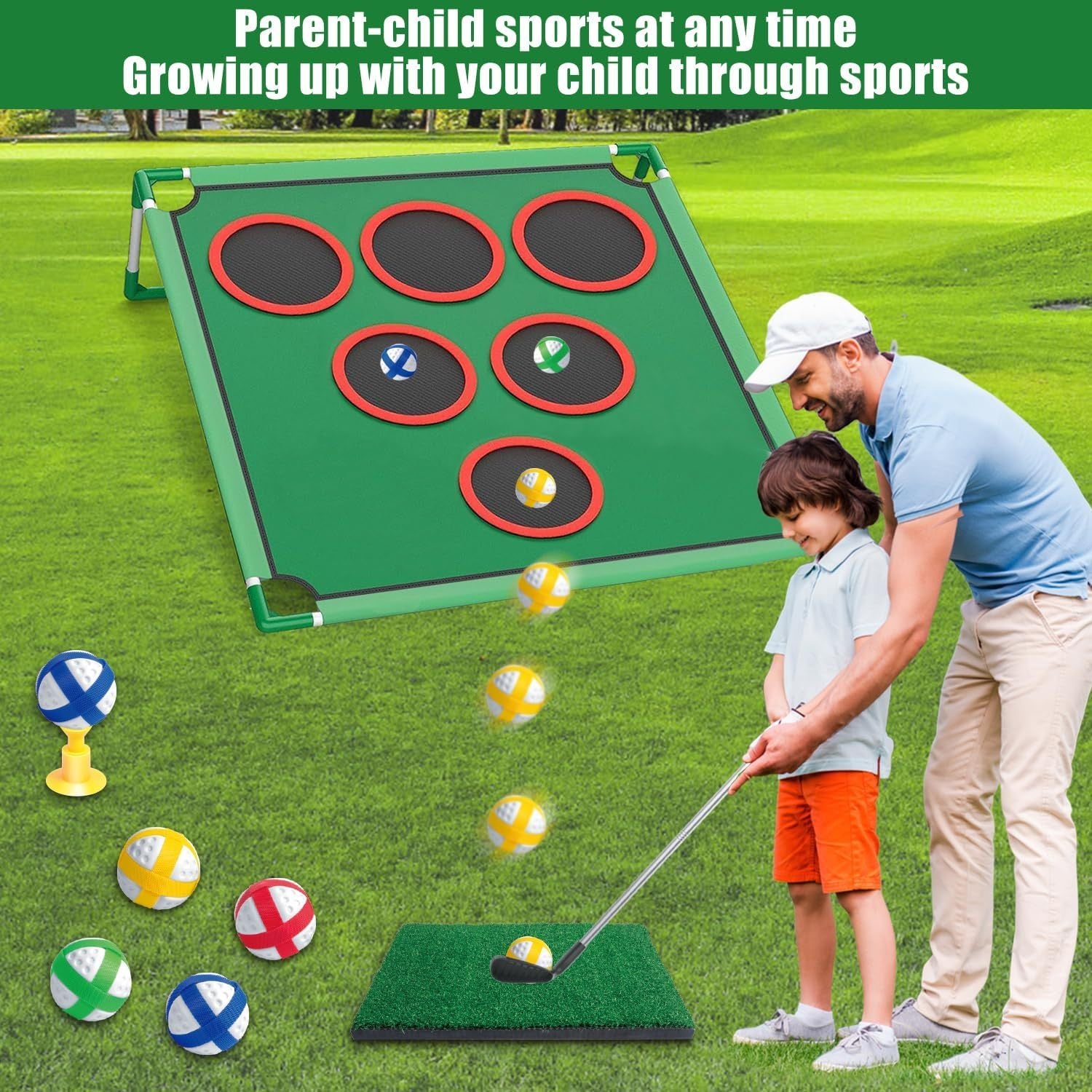Golf Chipping Game Set Backyard Yard Game with Putting Mat 20 Sticky Balls 6 Hole Covers Club & Carrying Bag – Indoor Outdoor Target Game for Adults Kids Golfers