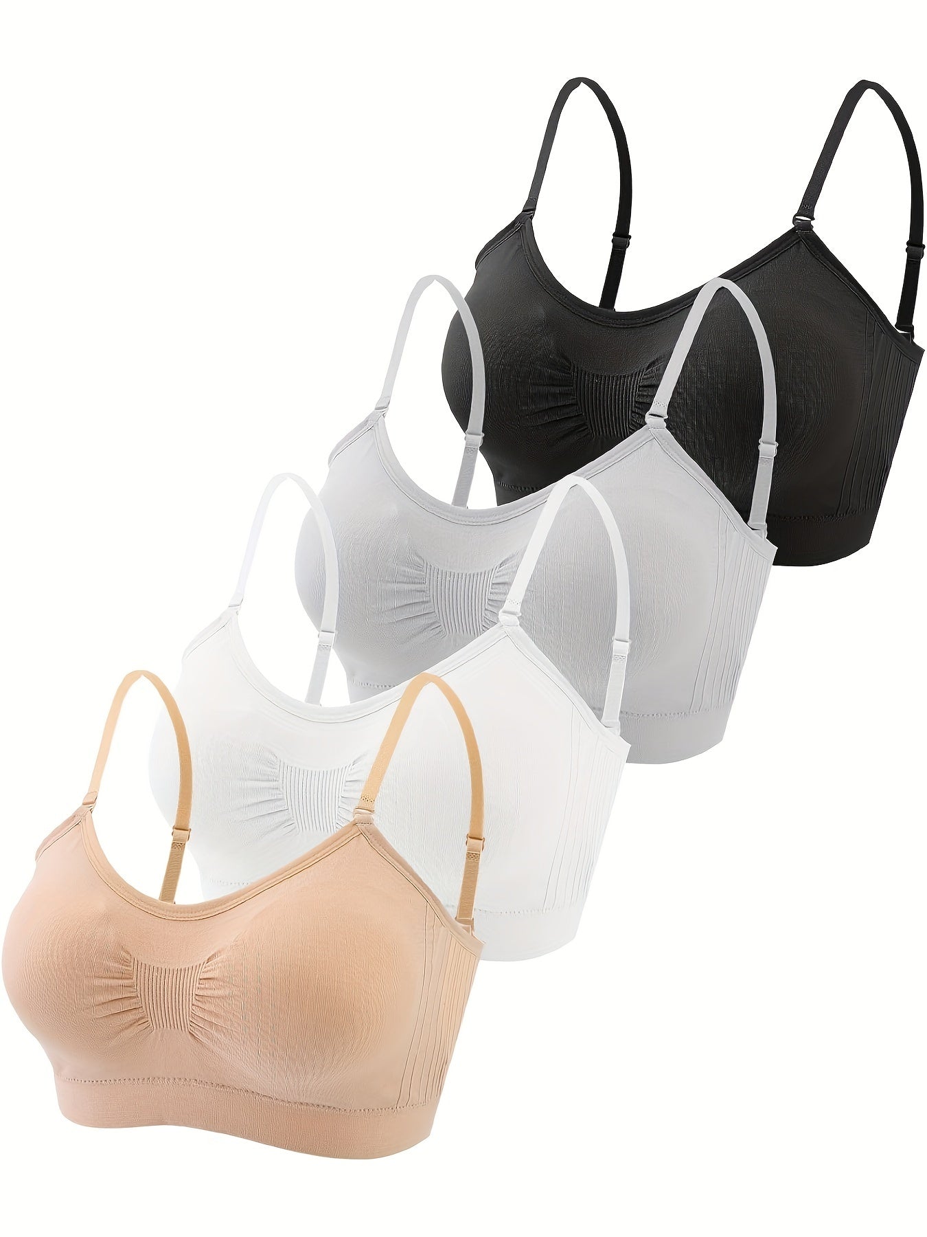 Padded Bralette 4-Pack Wireless V-Neck Adjustable Straps Cami Bra Sports Bra Tank Top Bra for Women Sizes S-XL Multiple Colors
