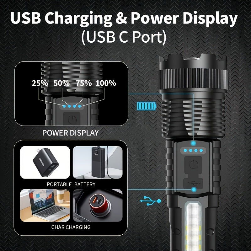 2-Pack Rechargeable LED Flashlight – High Lumen, 6 Lighting Modes, Strobe, IP44 Waterproof, for Camping Home Emergency Outdoor Use