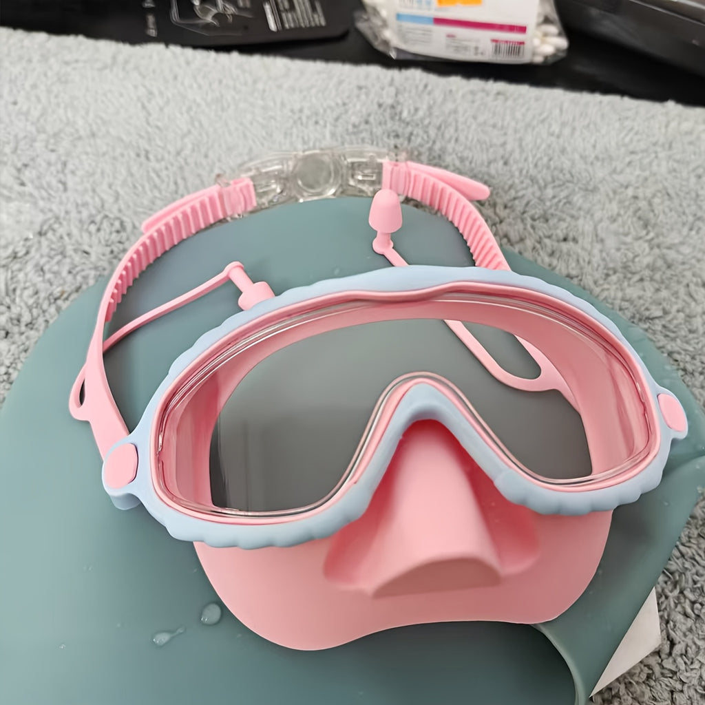 Oversized Anti-Fog Swim Goggles HD Clarity Wide View Silicone Cushion Adjustable Strap for Outdoor Swimming Beach Pool Lake Ocean Adults Men Women Pink Blue