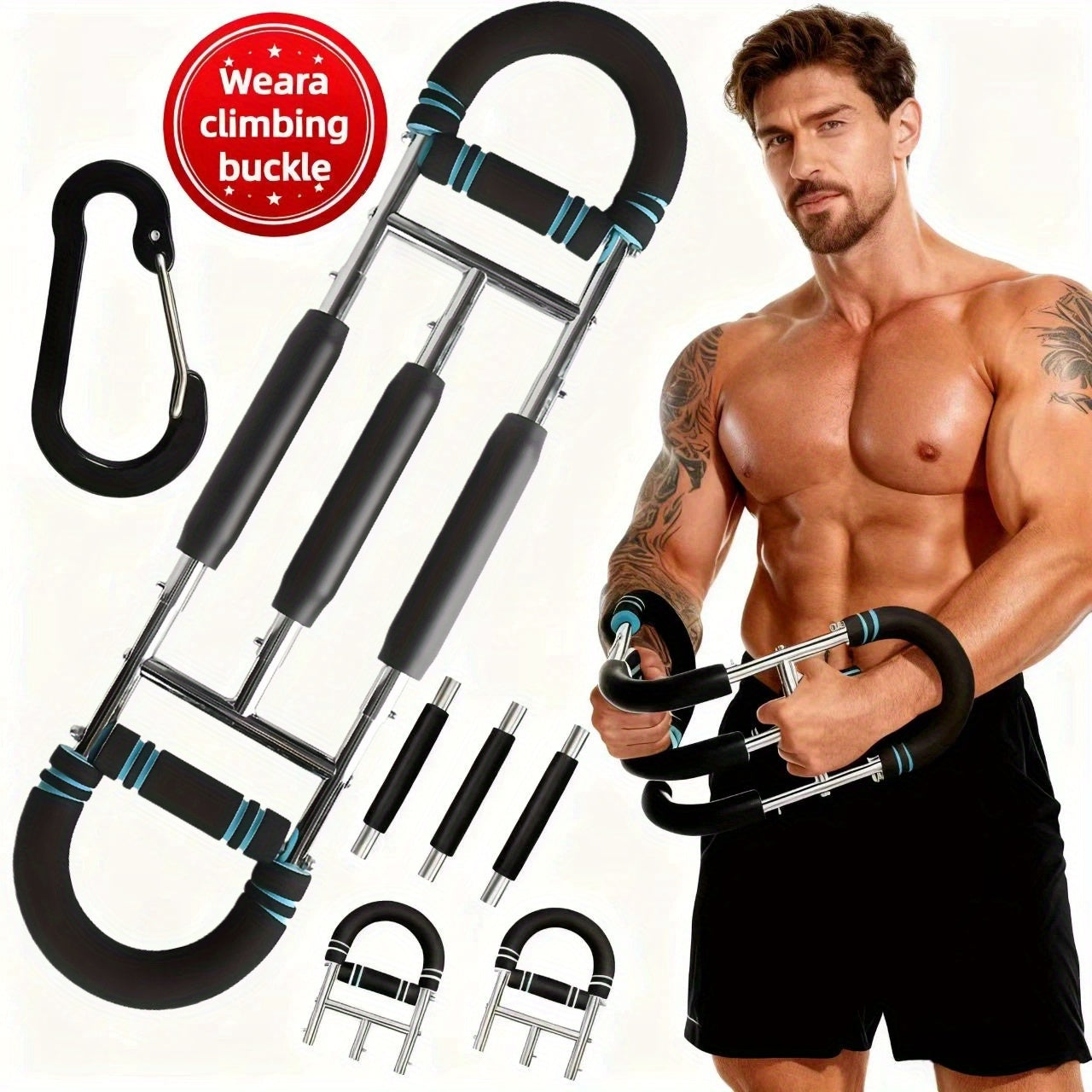 Arm Training Spring Exercise Bar 3-Speed Adjustable Resistance – Forearm Triceps Chest Exerciser Detachable Portable Home Gym Fitness Equipment – Upper Body Strength Trainer for Men & Women