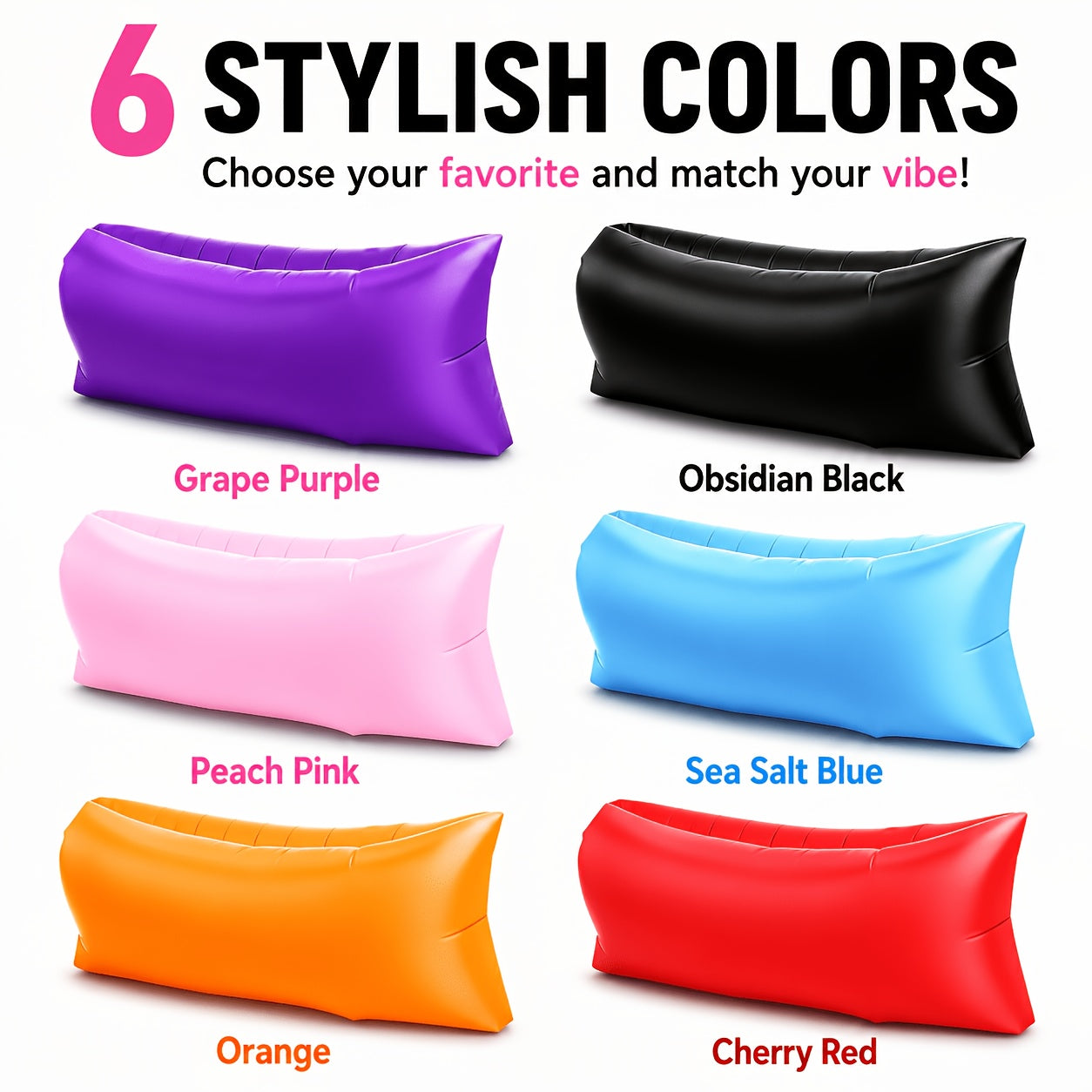 Inflatable Lounger Sofa Bed 1-Person Portable Foldable Air Cushion with Storage Bag for Camping Beach Outdoor Relaxation 6 Colors